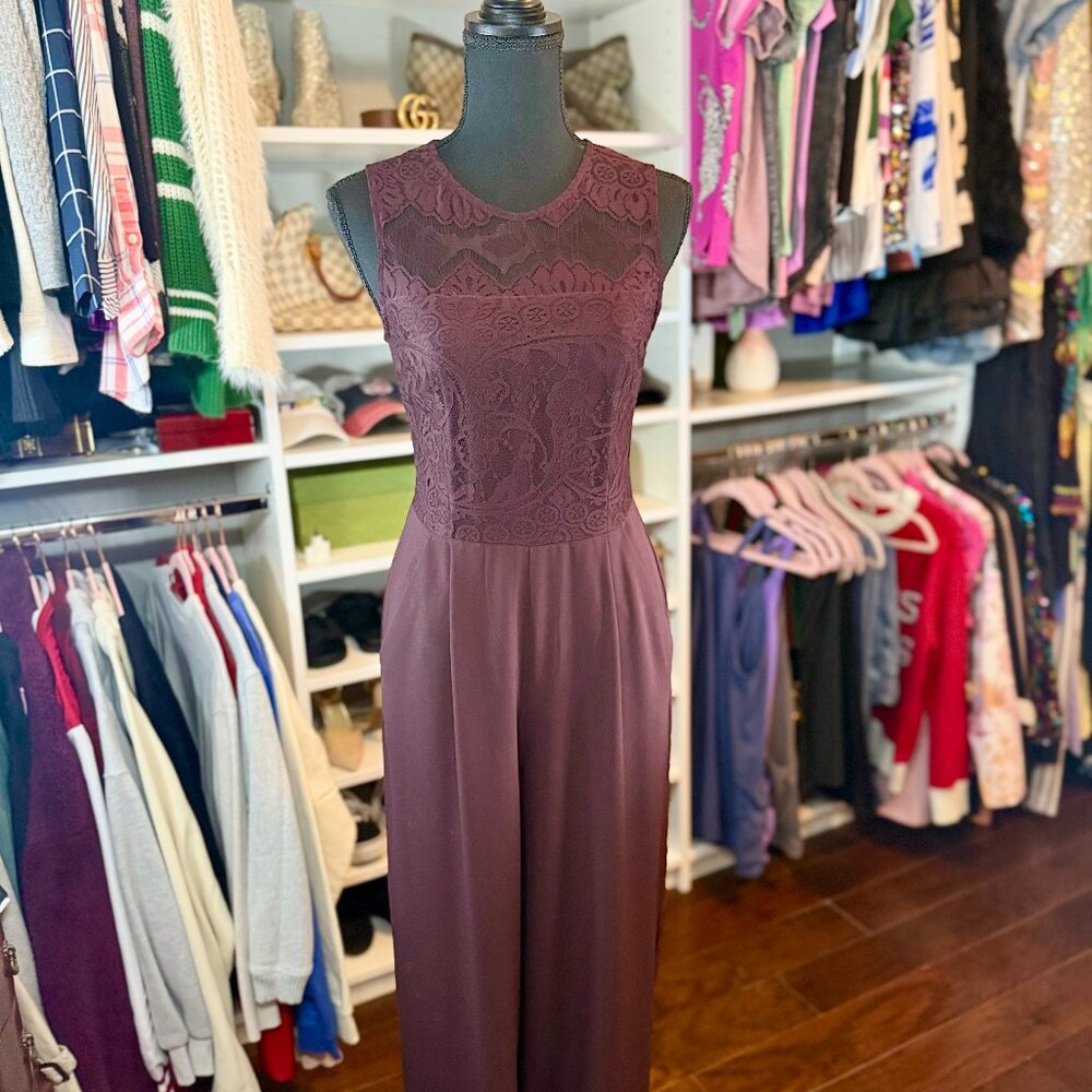 XS/S deep maroon/purple jumpsuit with lace cut out top